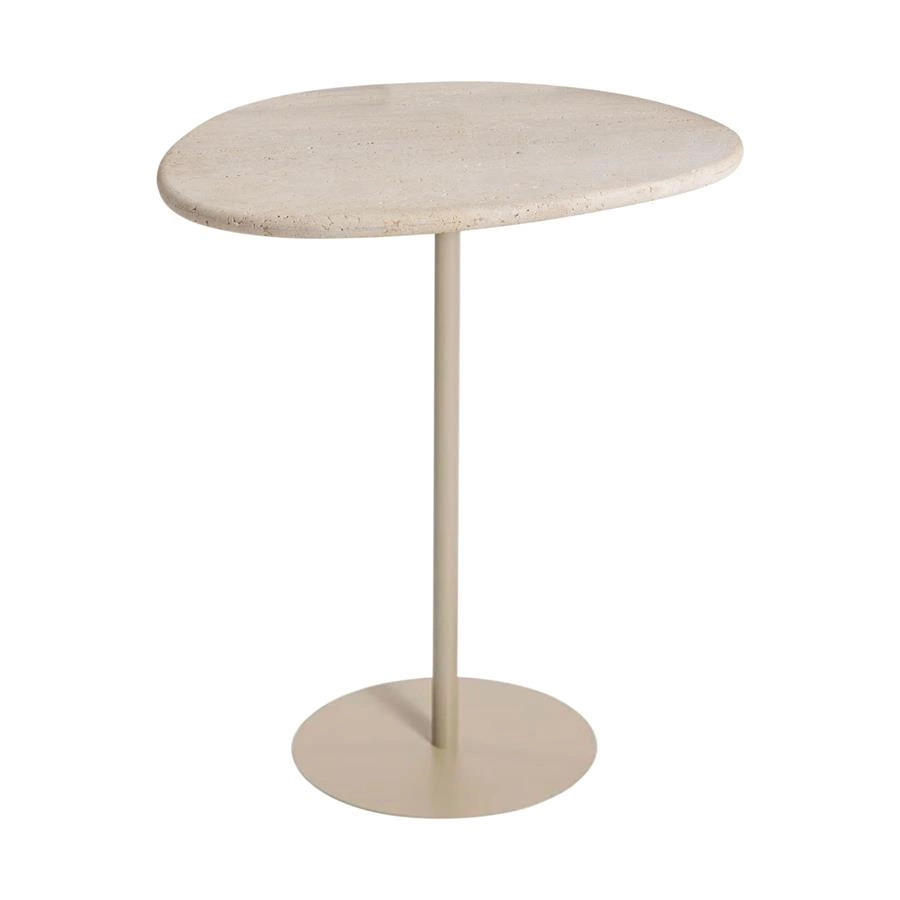 mesa lateral orgânica em mármore travertino brisa