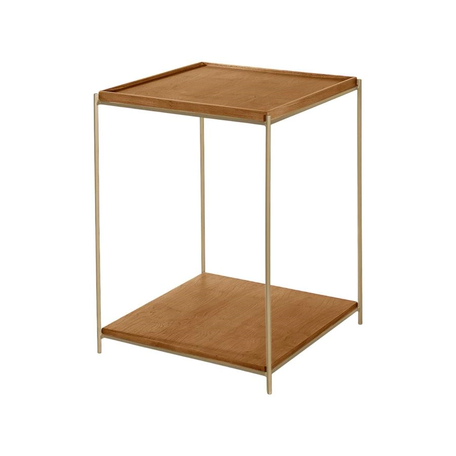 mesa lateral quadrada em madeira cinamomo e metal arven