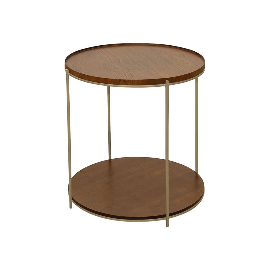 mesa lateral redonda 60cm em madeira e metal arven