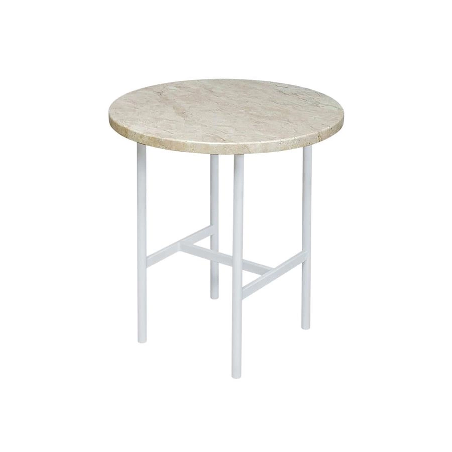 mesa lateral redonda em travertino drops