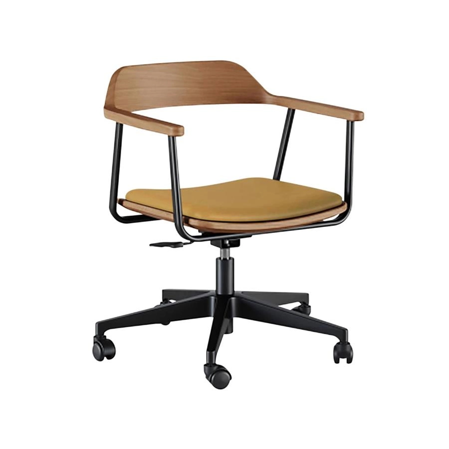 cadeira home office em madeira com rodas acácia