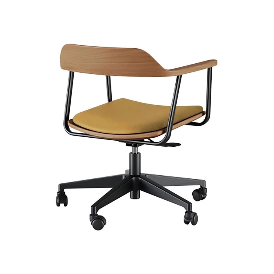 cadeira home office em madeira com rodas acácia