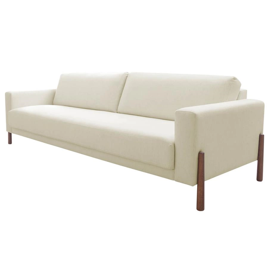 sofá com pés em madeira mônaco 3 lugares