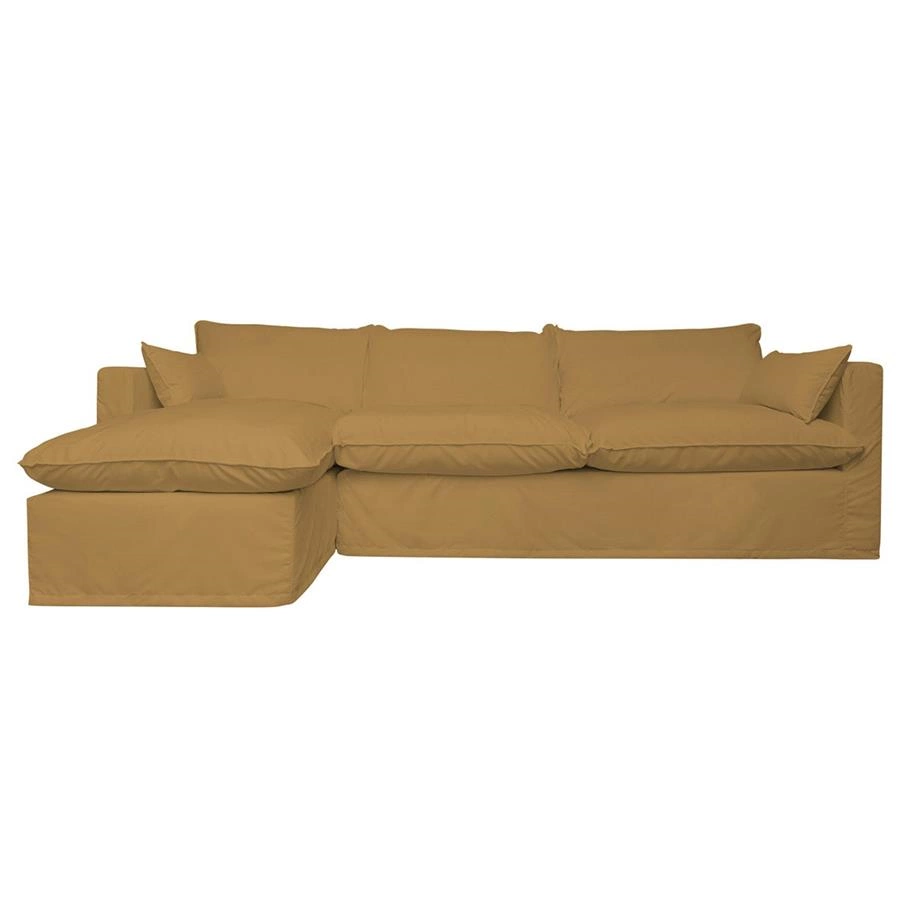 sofa com chaise e capa em pluma sintética arco 4 lugares
