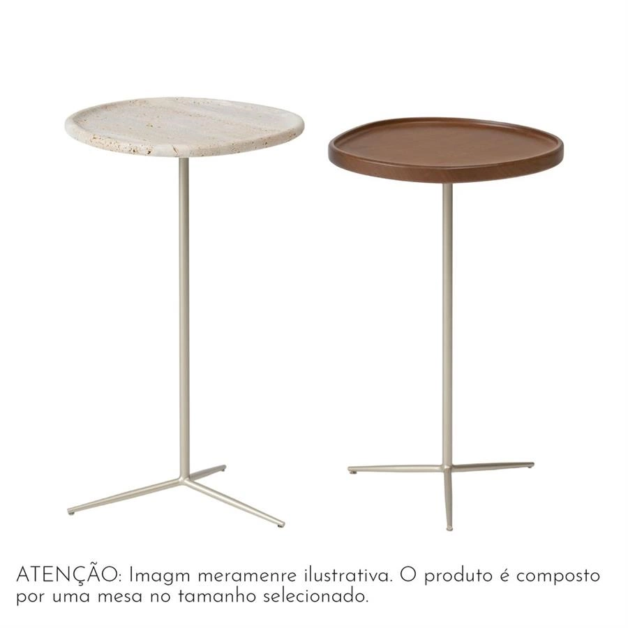 mesa lateral em travertino e metal orla
