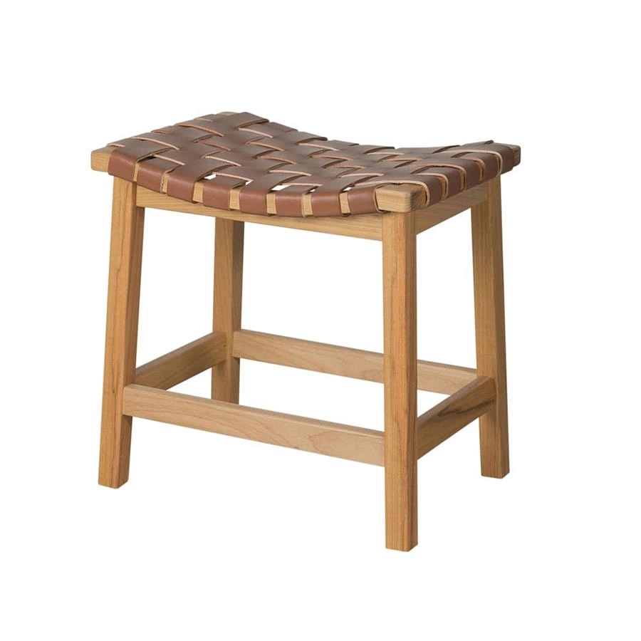 banco trançado em couro natural e madeira rodeo