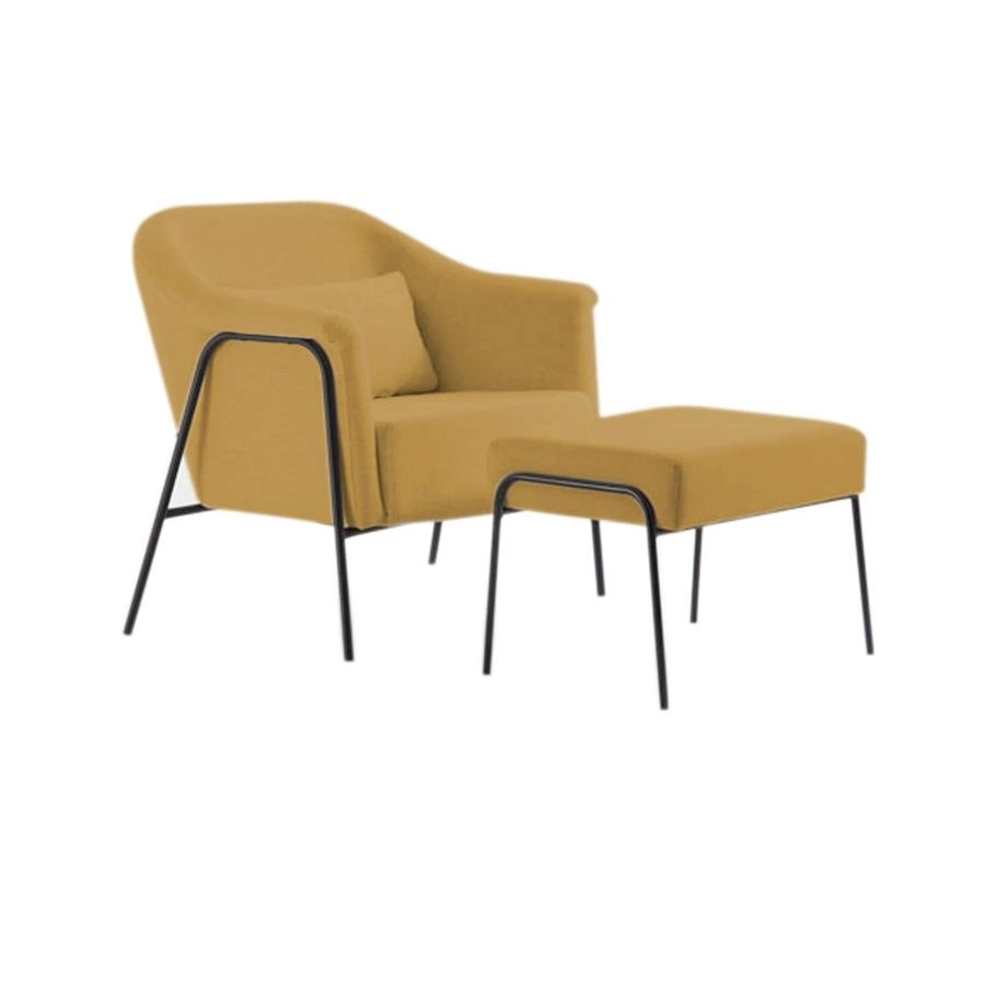 poltrona com puff estofada em metal ginza