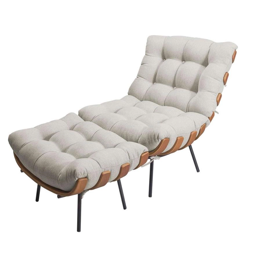 poltrona costela em linho com puff