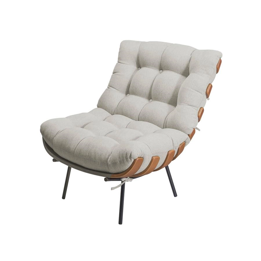 poltrona costela em linho com puff