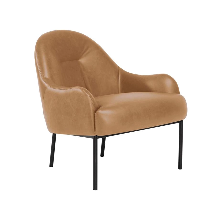 poltrona em couro natural e metal moki