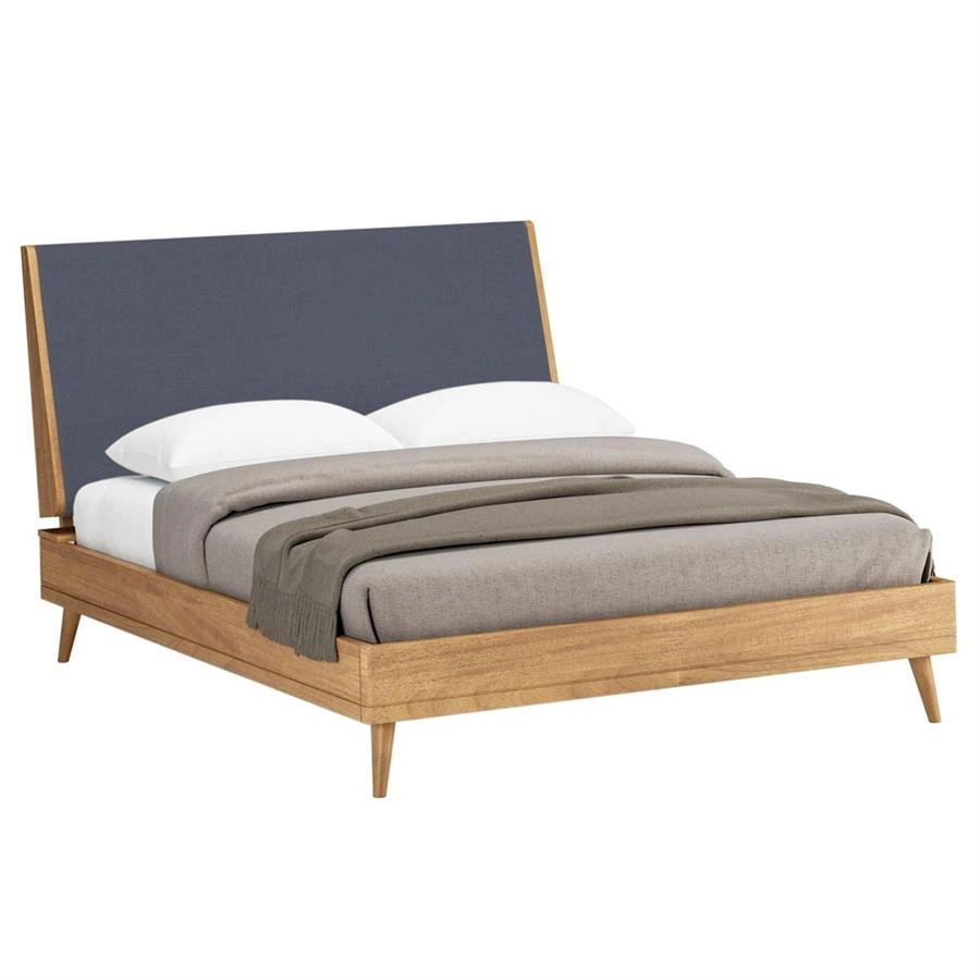 cama queen em madeira e tecido kline