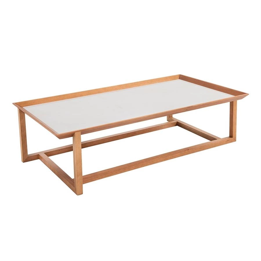 mesa de centro em madeira e vidro kobe