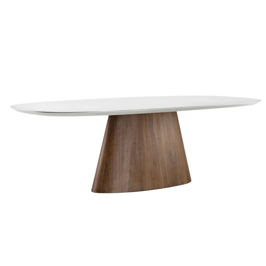 mesa de jantar ovalada cone (tampo em laca e vidro)