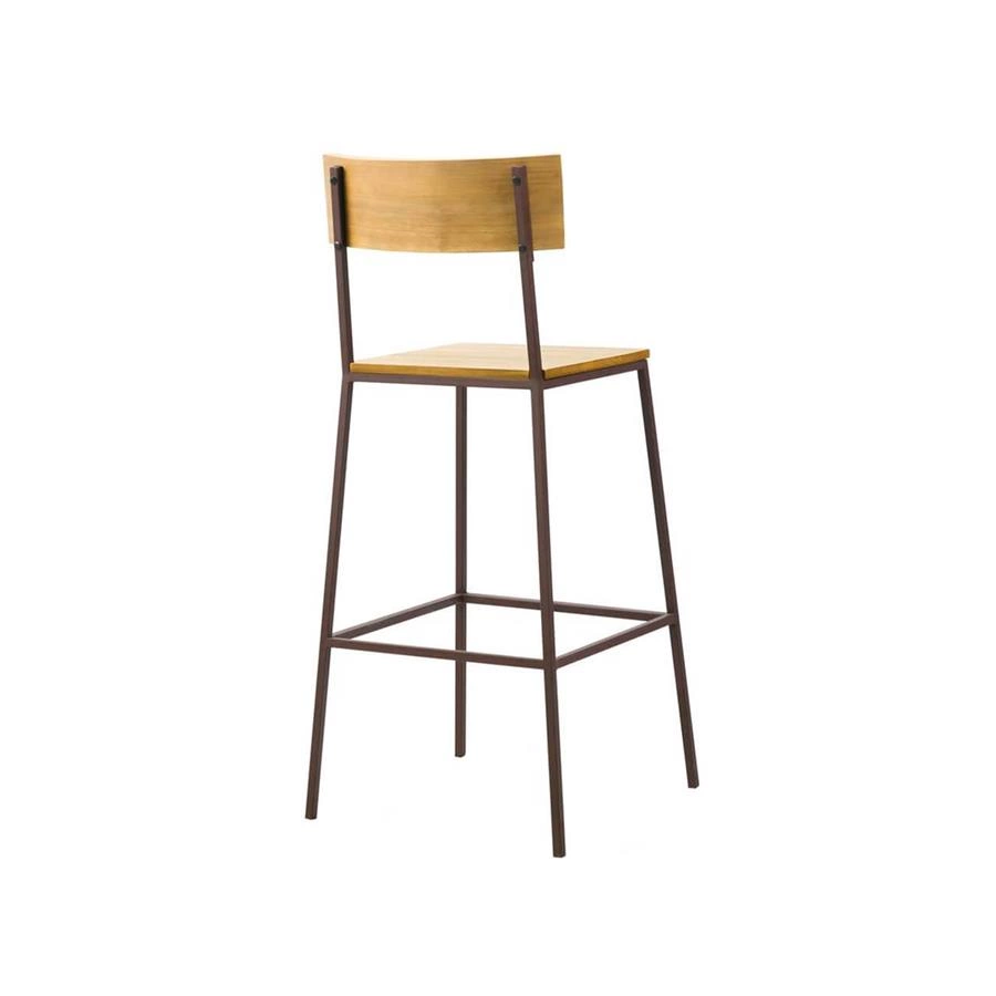 banqueta com encosto em metal e madeira maciça mescla