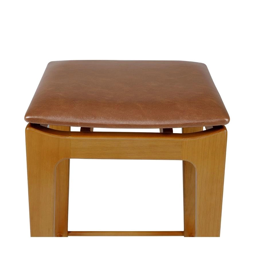 banqueta quadrada em madeira maciça e couro caramelo tignes