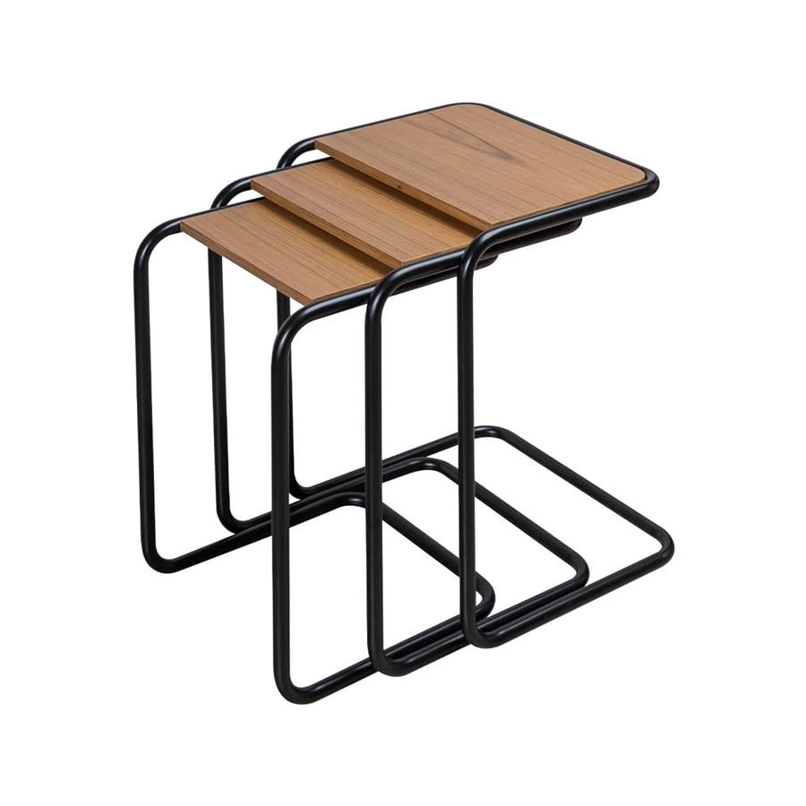 conjunto mesas ninho em metal e madeira pecs