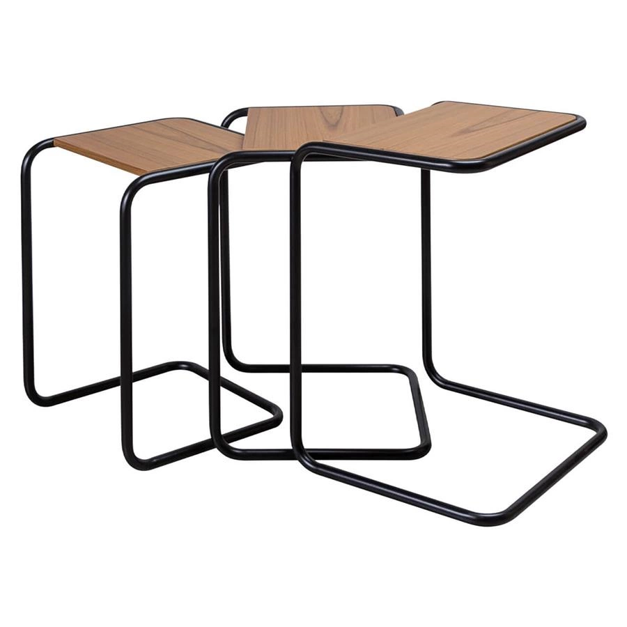 conjunto mesas ninho em metal e madeira pecs