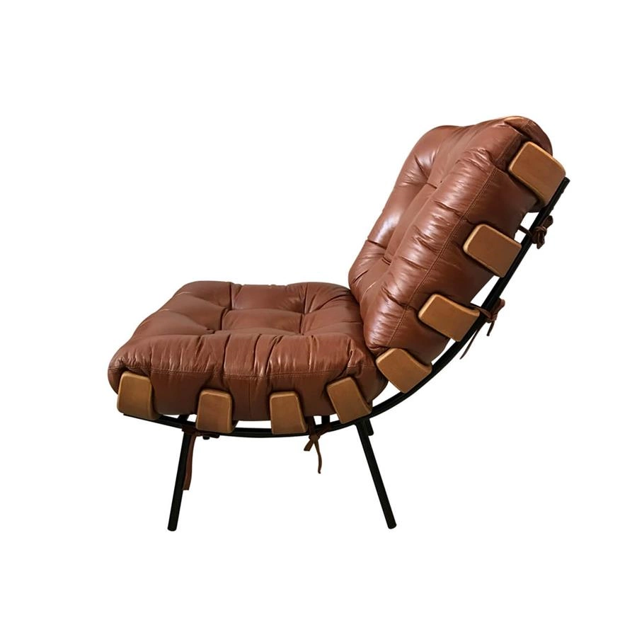 poltrona costela em couro natural caramelo