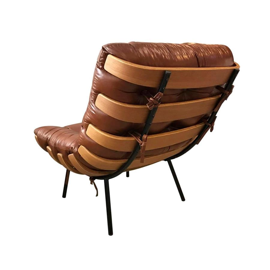 poltrona costela em couro natural caramelo