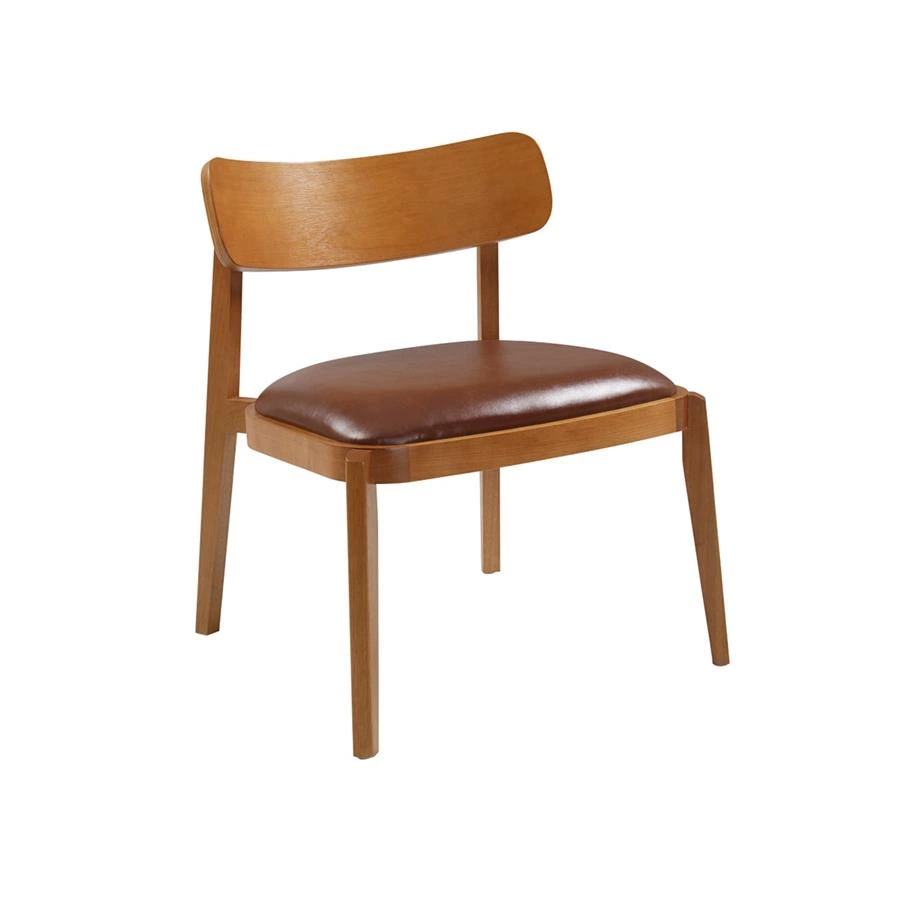 poltrona redonda em madeira e couro caramelo minimal