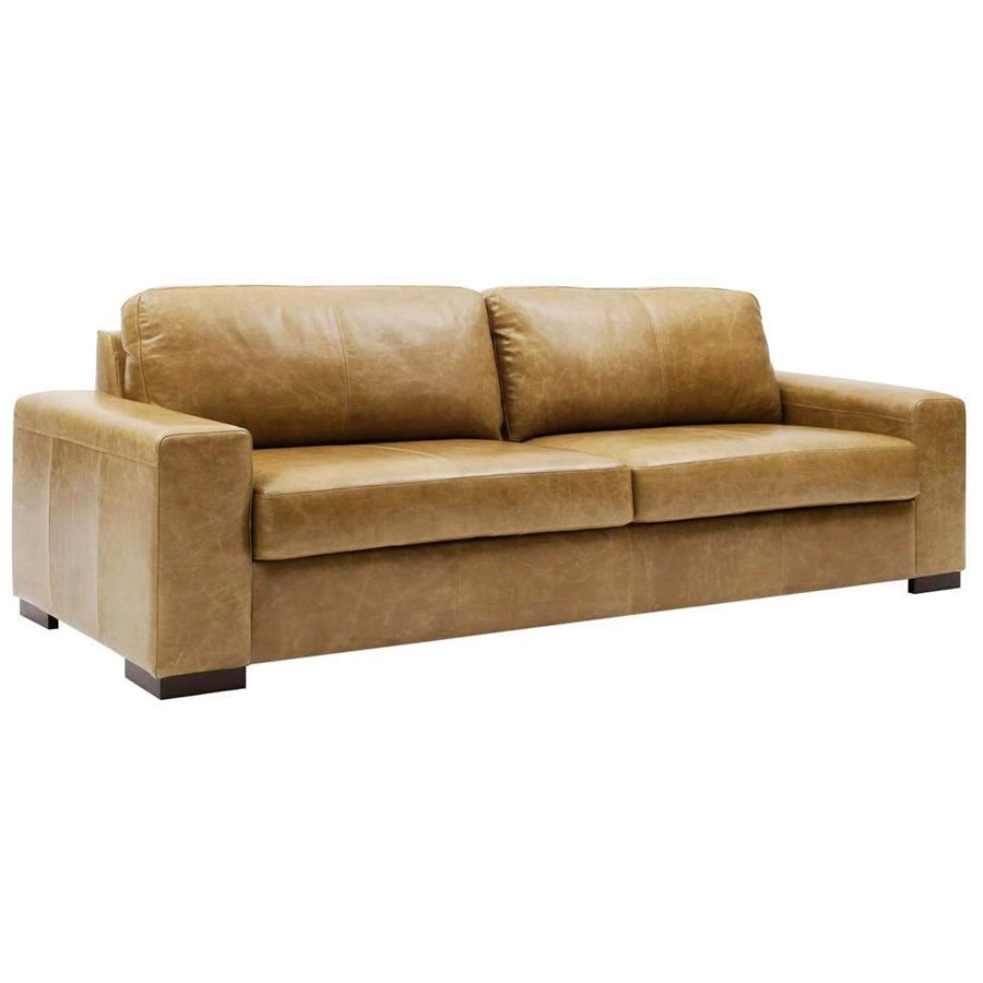 sofa de couro natural caramelo 3 lugares toscana