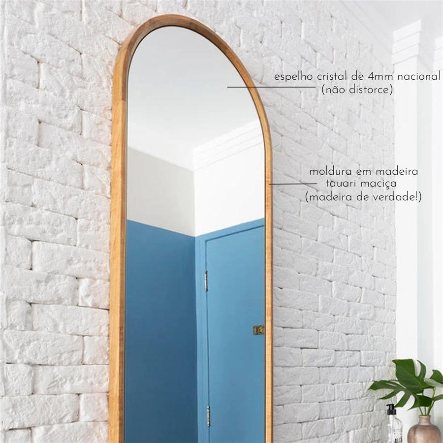 espelho 4mm de corpo inteiro oval em madeira maciça oslo