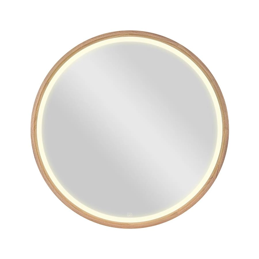 espelho led embutido redondo 70cm com moldura em madeira oslo