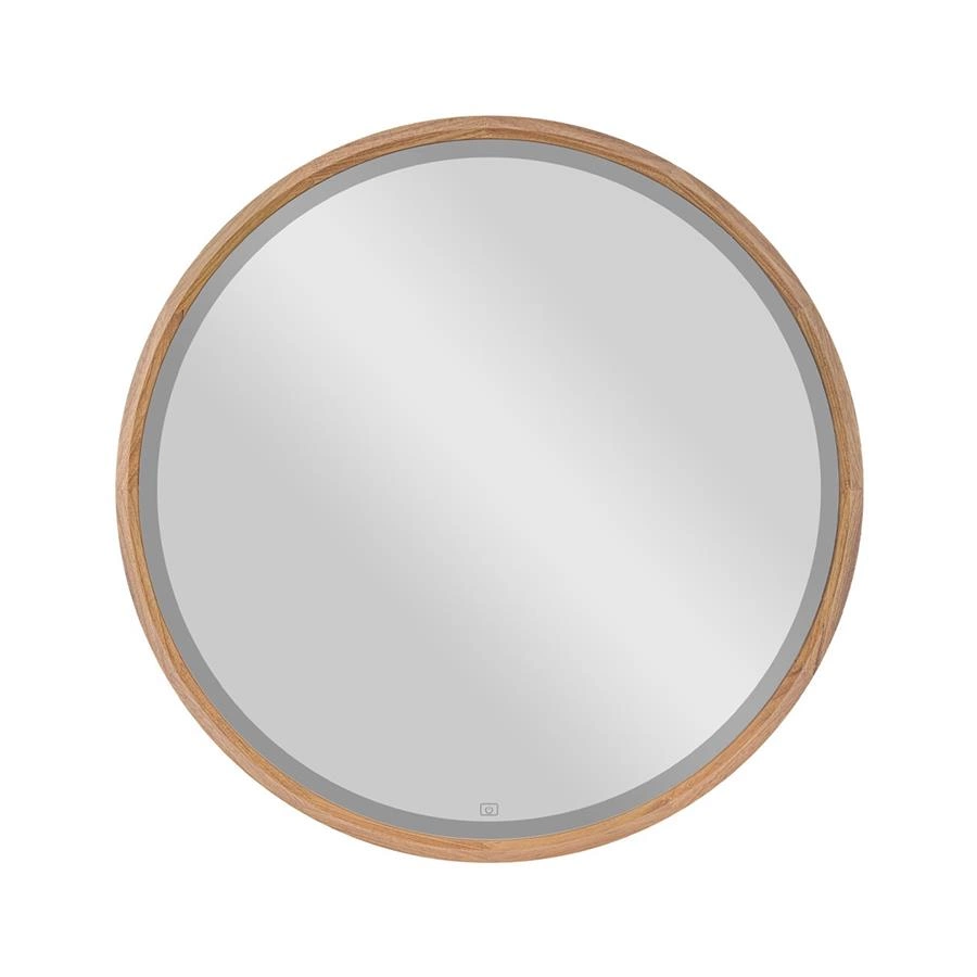 espelho led embutido redondo 70cm com moldura em madeira oslo