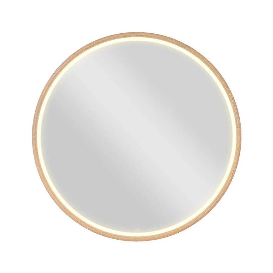 espelho led embutido redondo 90cm com moldura em madeira oslo