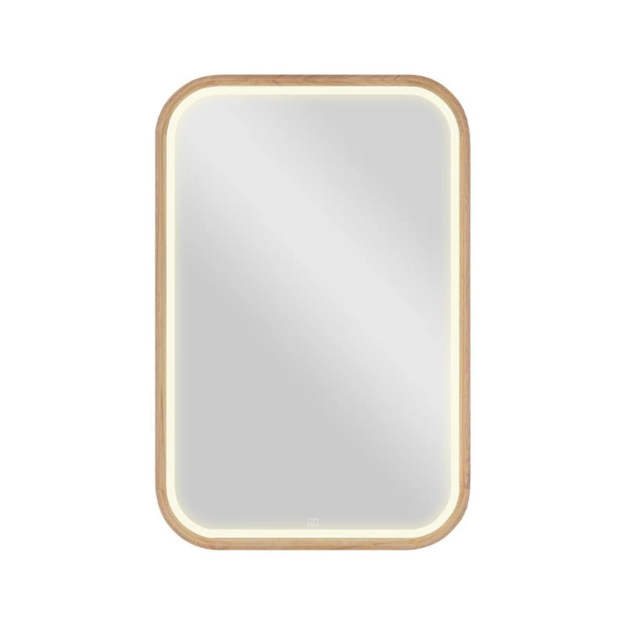 espelho led embutido retangular com moldura em madeira oslo