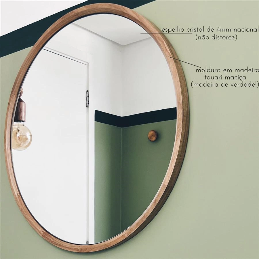 espelho 4mm redondo em madeira maciça 90cm oslo
