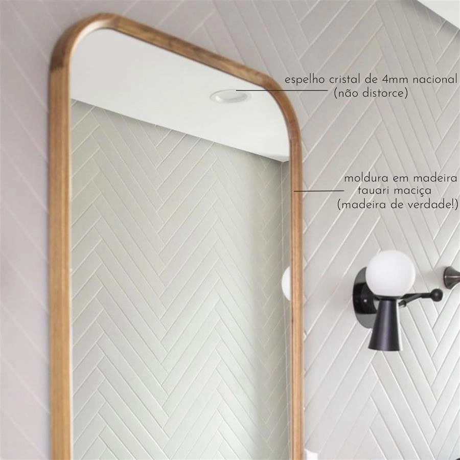 espelho 4mm retangular em madeira maciça oslo