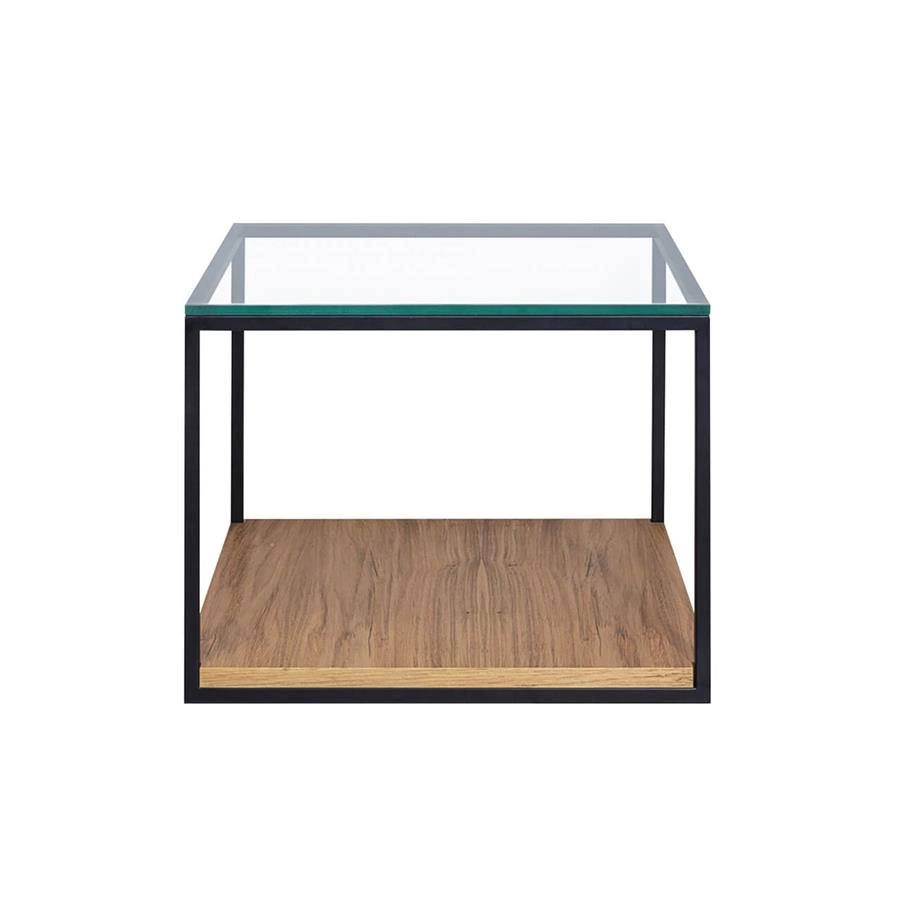 mesa com vidro e madeira cube