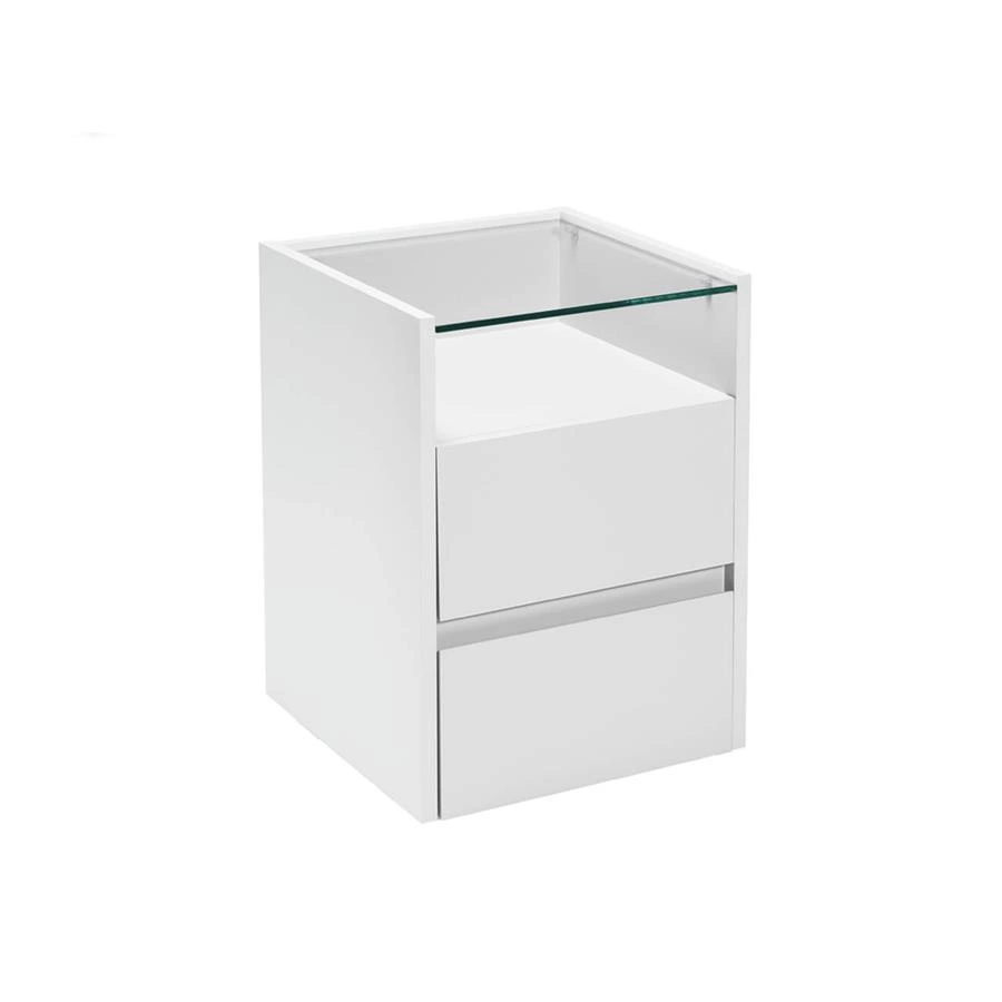 mesa de cabeceira branca em laca e vidro loft