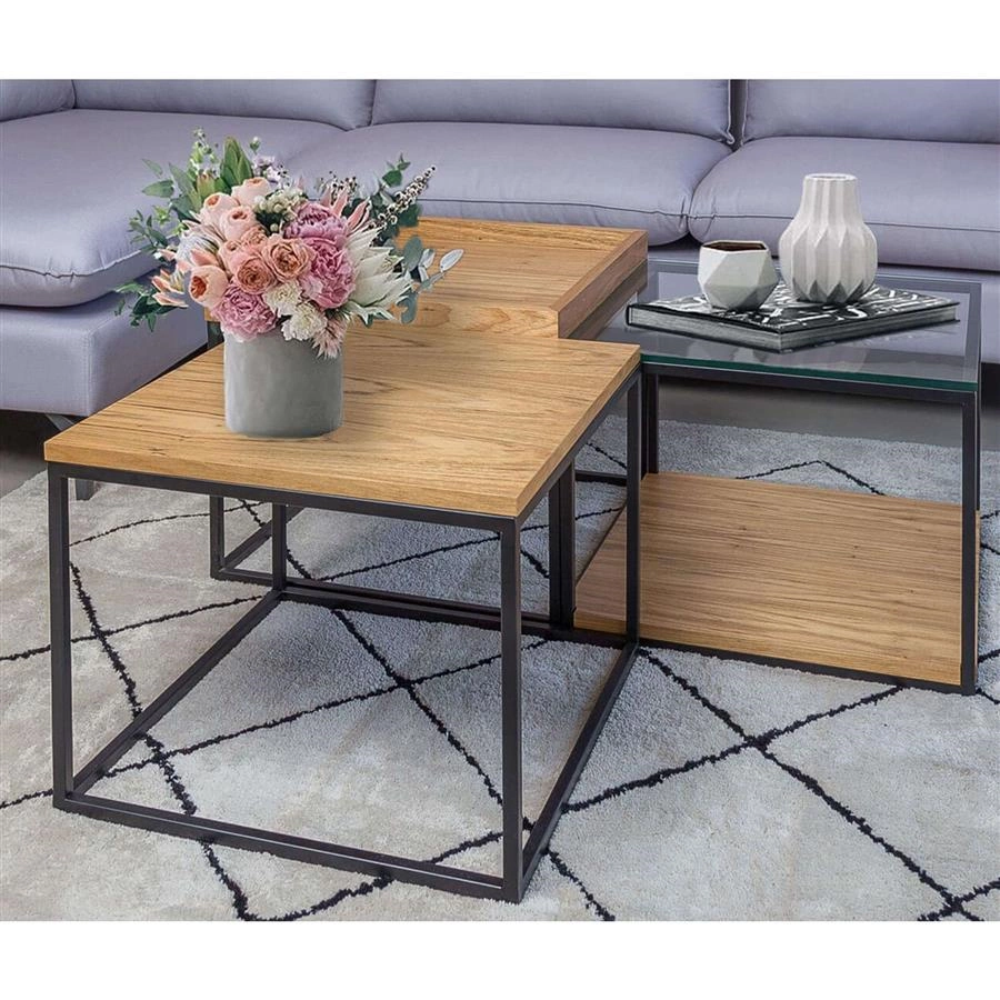 mesa em metal e madeira cube