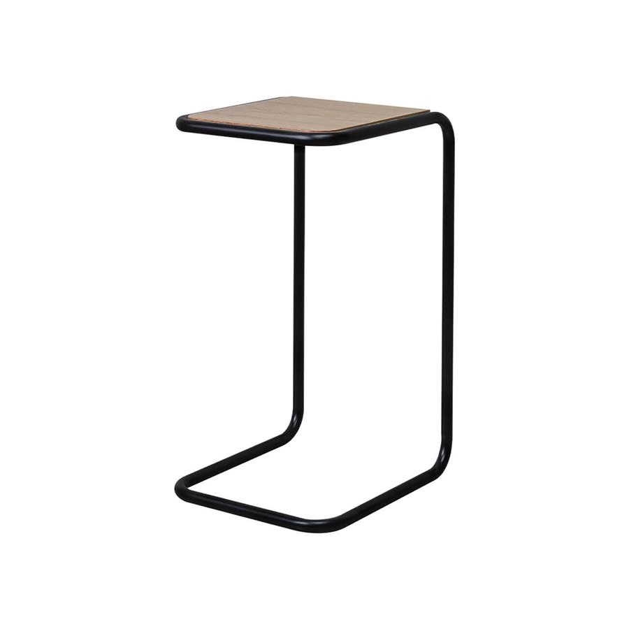 mesa de apoio para sofá em metal preto e madeira pecs