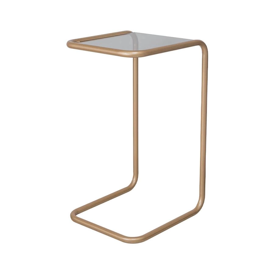 mesa lateral em metal dourado e vidro pecs