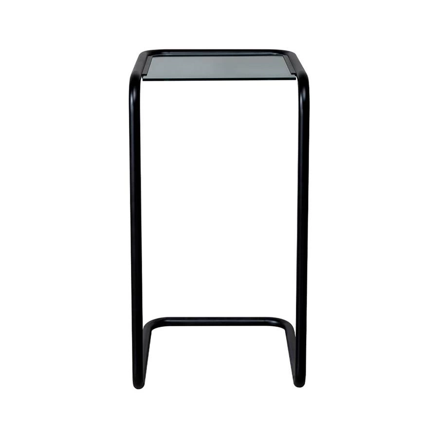 mesa lateral em metal preto e vidro pecs