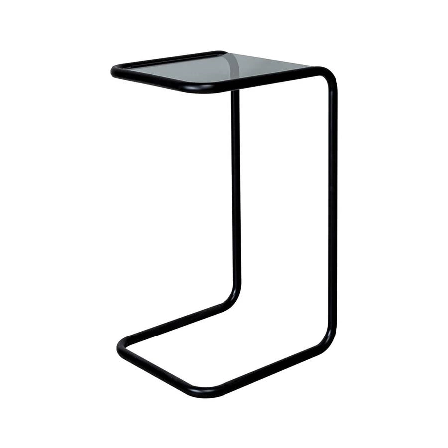 mesa lateral em metal preto e vidro pecs