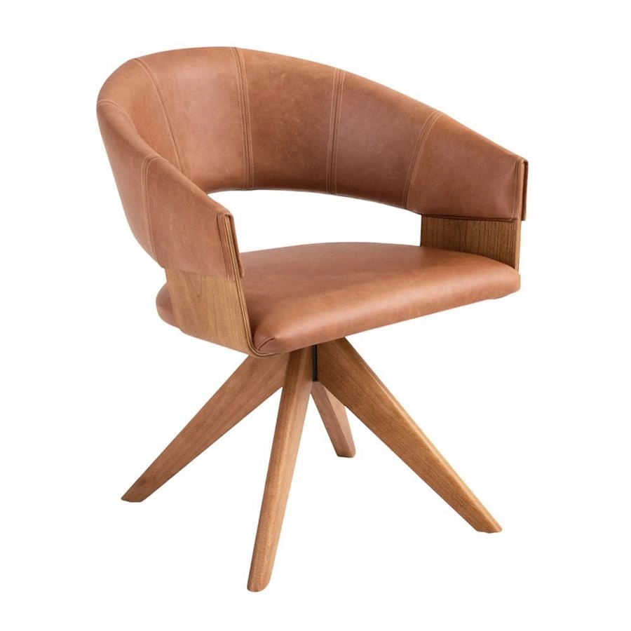 poltrona giratória em couro natural olmo