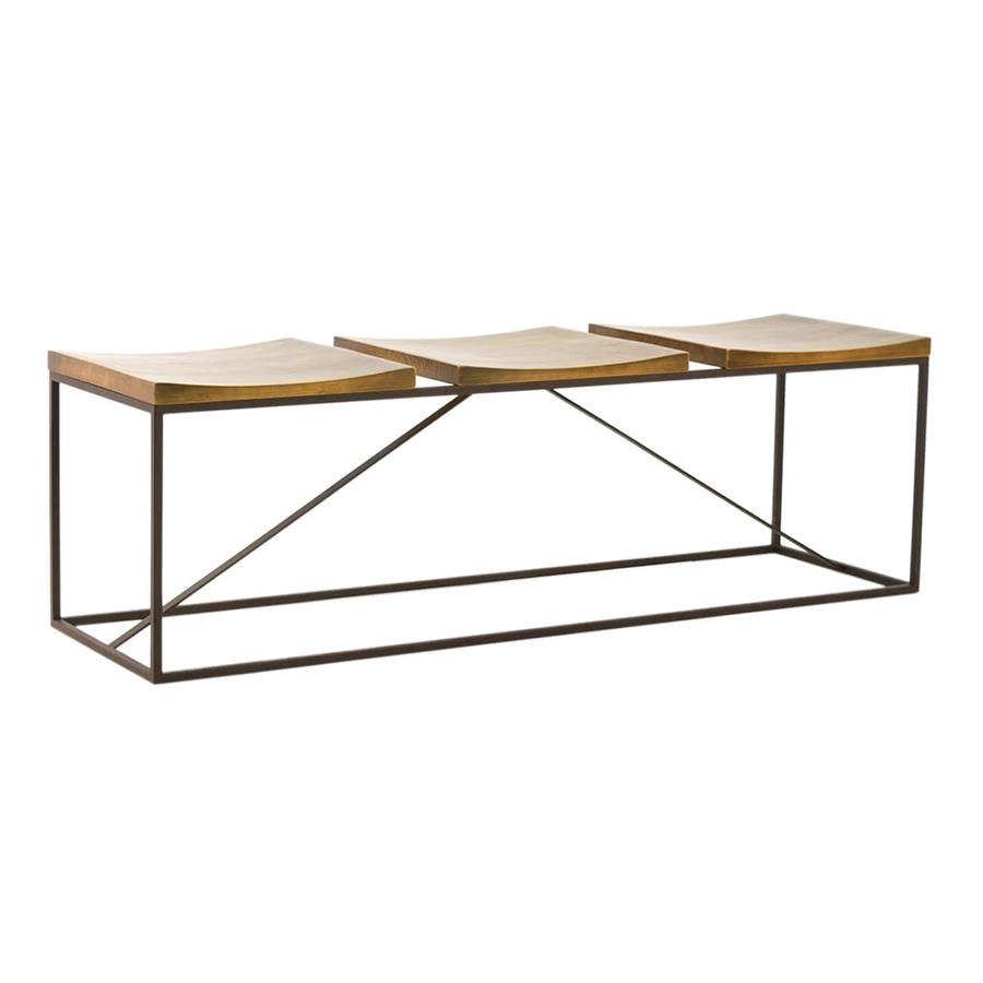 banco 3 lugares em metal e madeira mescla